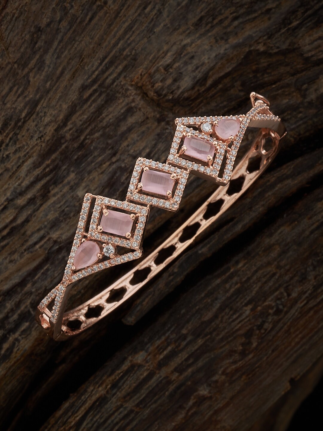 

Kushal's Fashion Jewellery Women Rose Gold-Plated Cubic Zirconia Kada Bracelet