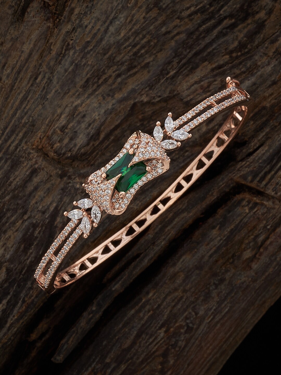 

Kushal's Fashion Jewellery Rose Gold-Plated Cubic Zirconia Kada Bracelet
