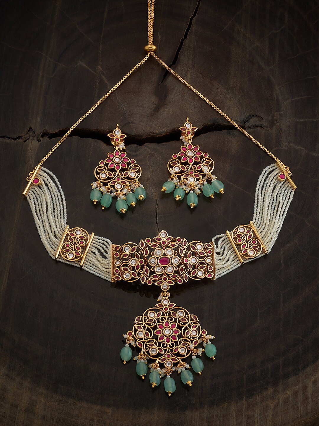 

Kushal's Fashion Jewellery Gold Plated Kundan Studded & Beaded Jewellery Set