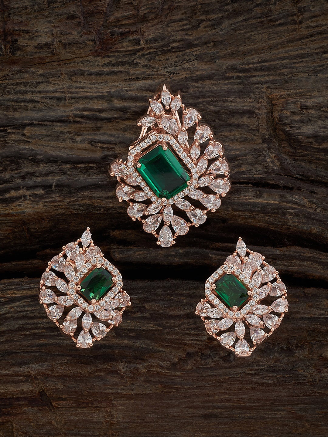 

Kushal's Fashion Jewellery Rose Gold-Plated CZ Studded Jewellery Set