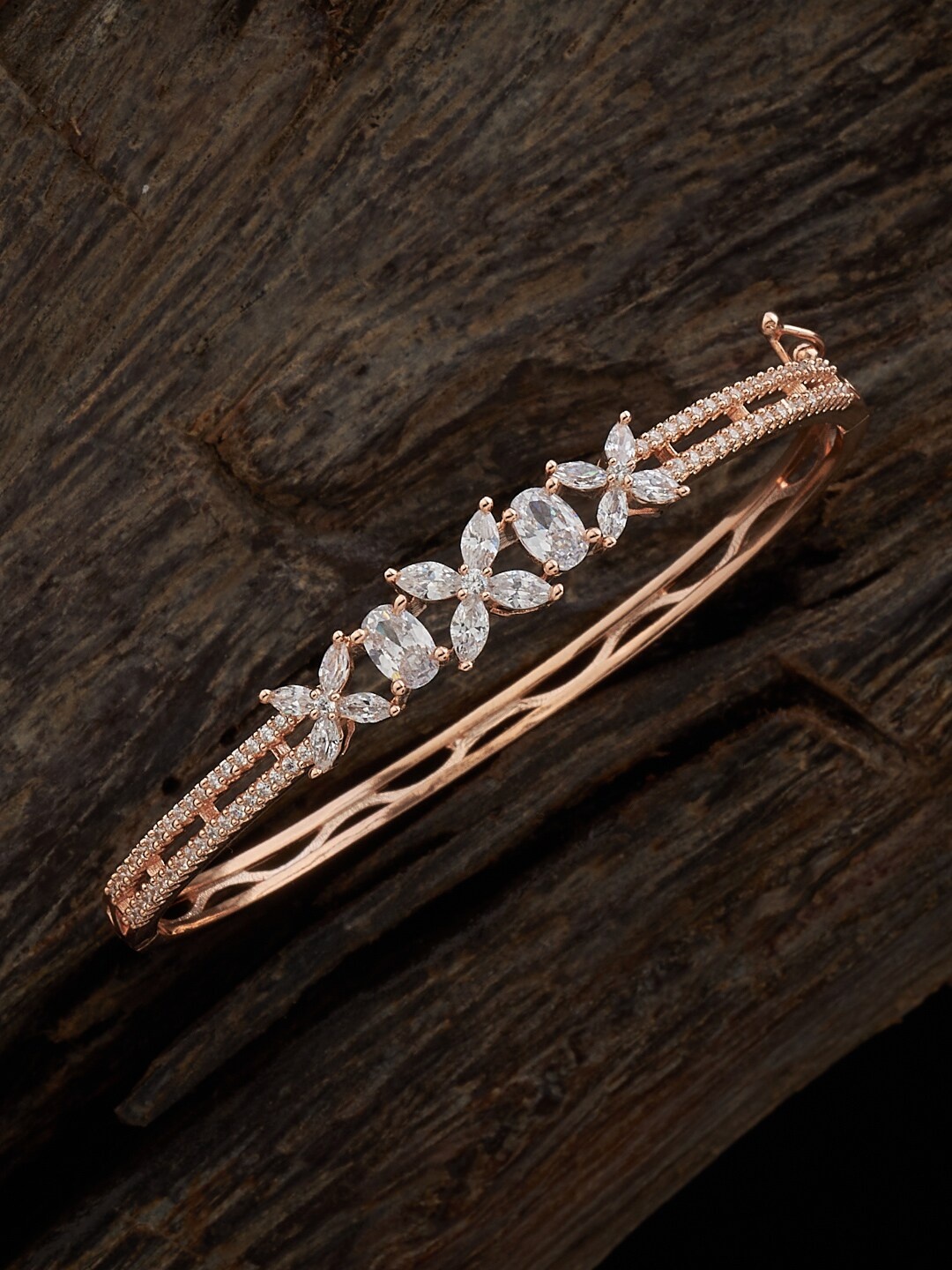 

Kushal's Fashion Jewellery Rose Gold-Plated Cubic Zirconia Kada Bracelet