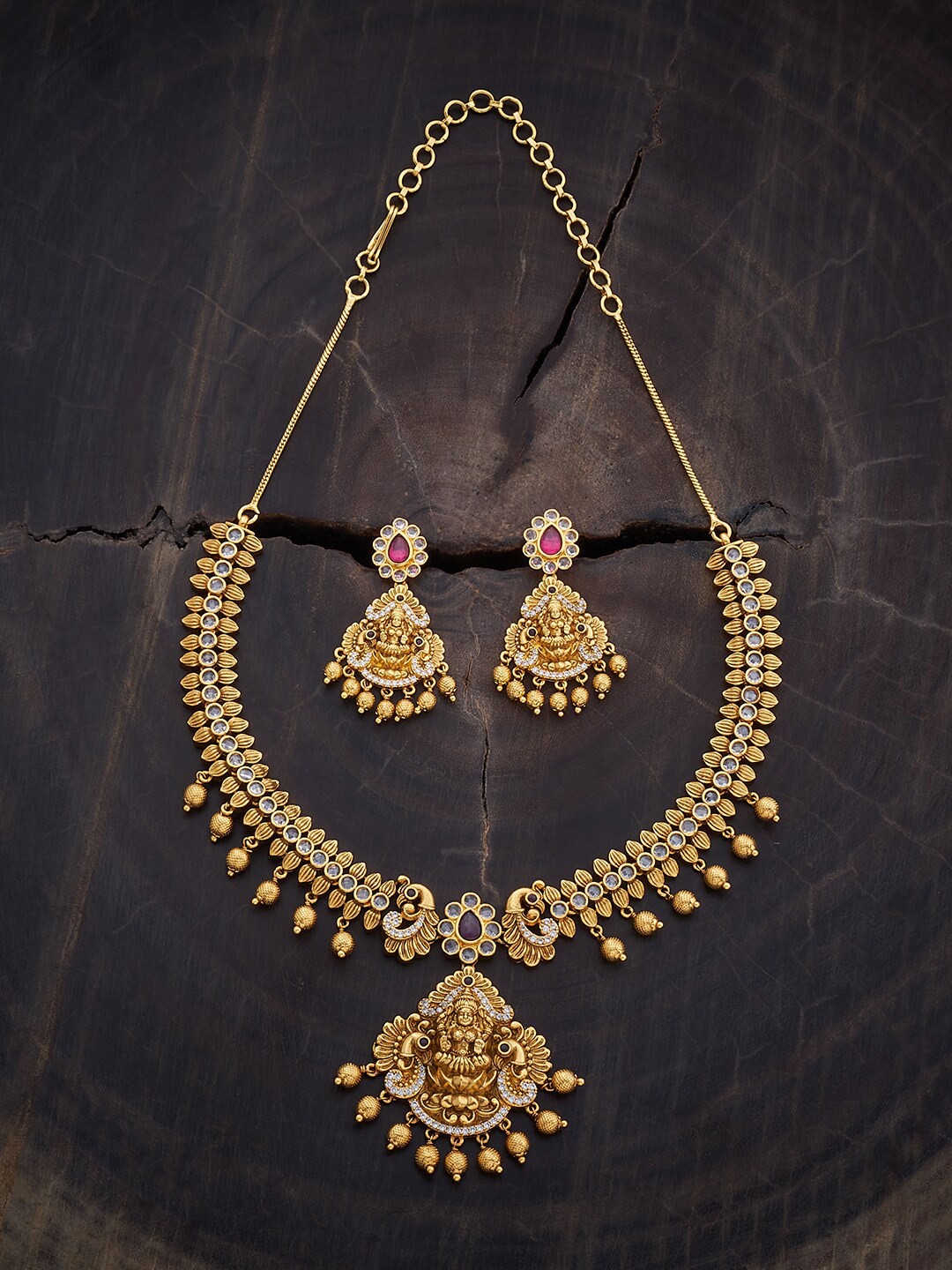 

Kushal's Fashion Jewellery Gold Plated CZ Studded & Beaded Antique Jewellery Set