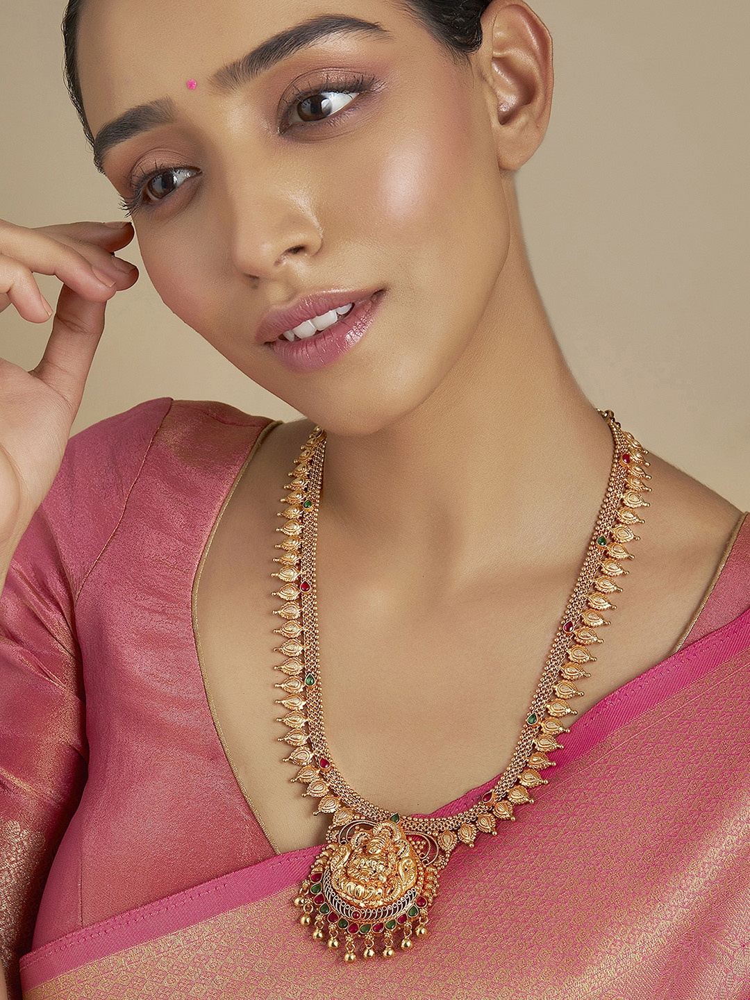 

Kushal's Fashion Jewellery 92.5 Sterling Silver Gold-Plated Artificial Stones Necklace