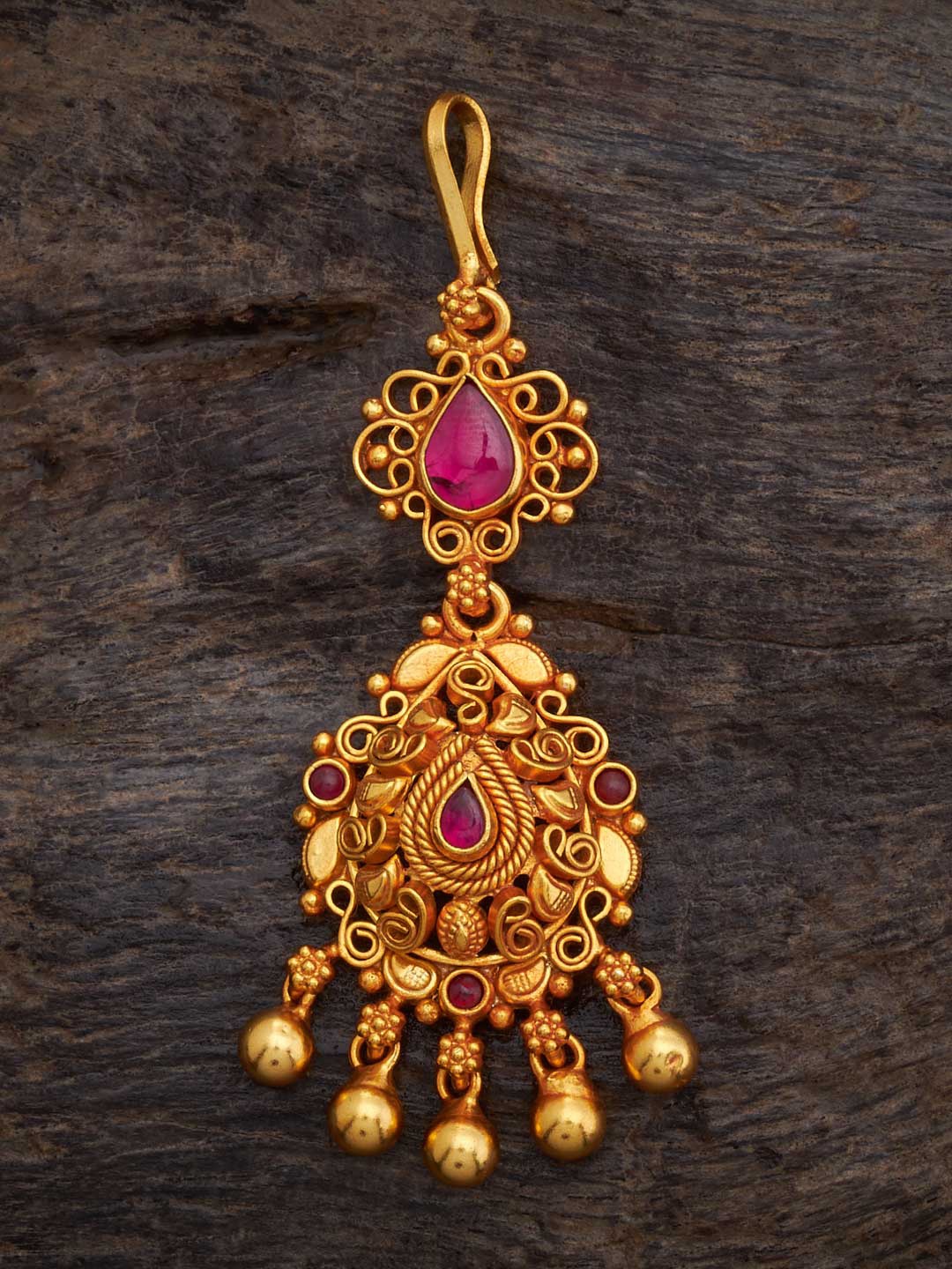 

Kushal's Fashion Jewellery 92.5 Pure Silver Artificial Stones Studded Maang Tikka, Gold