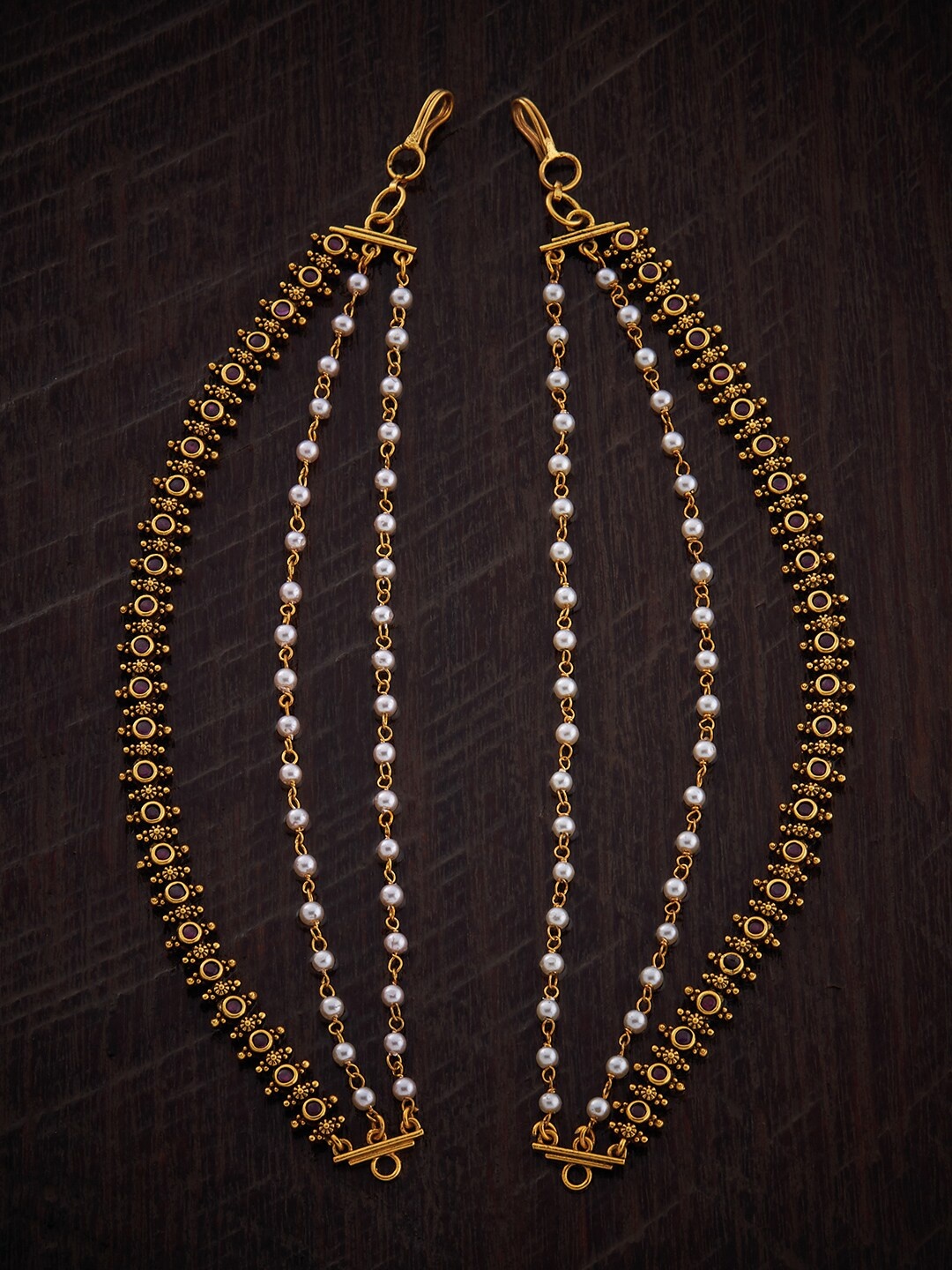 

Kushal's Fashion Jewellery Gold-Plated Artificial Stones & Beads Ear Cuff Earrings, Red