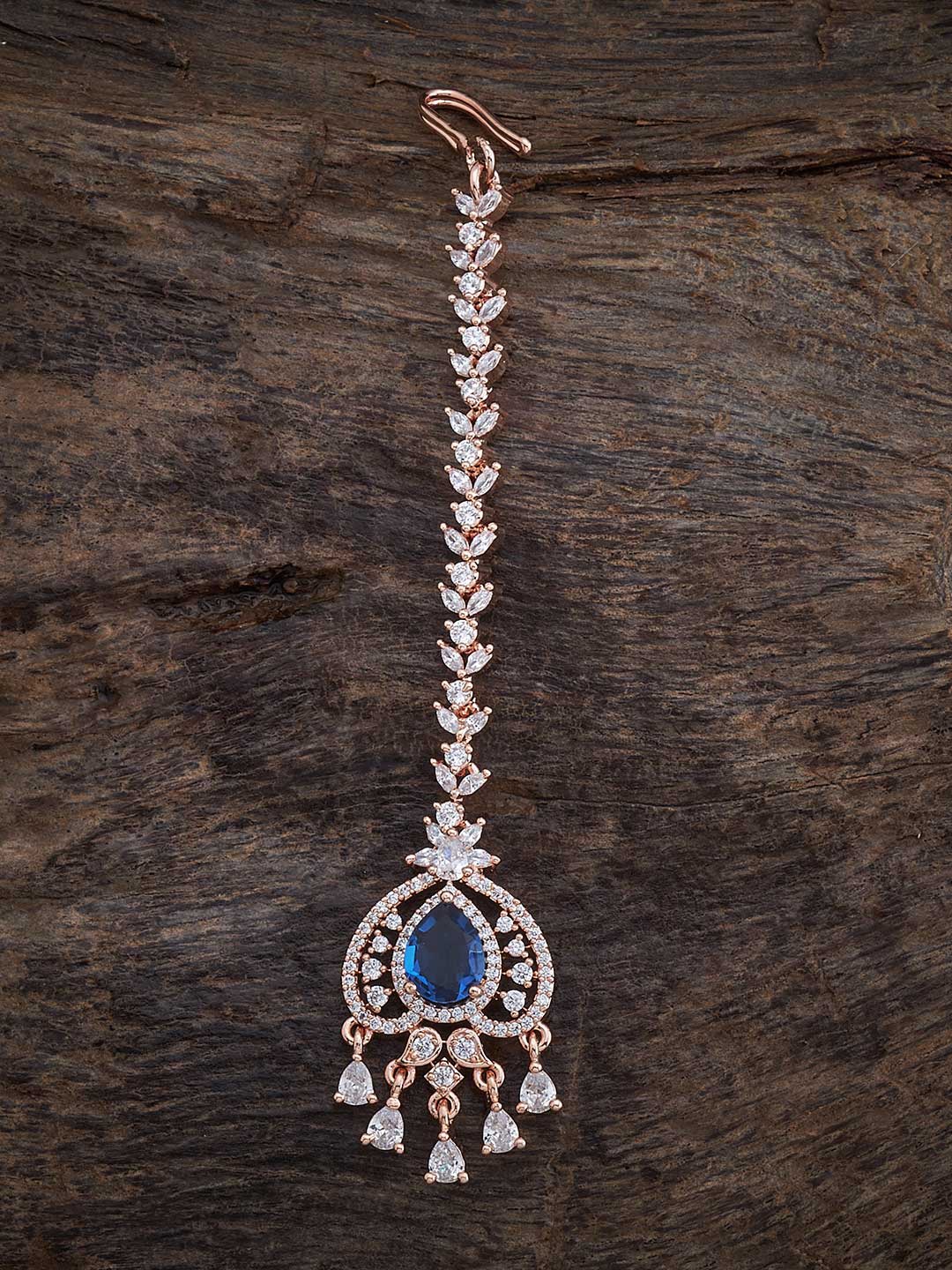 

Kushal's Fashion Jewellery Rose Gold-Plated Zircon Studded Maang Tikka