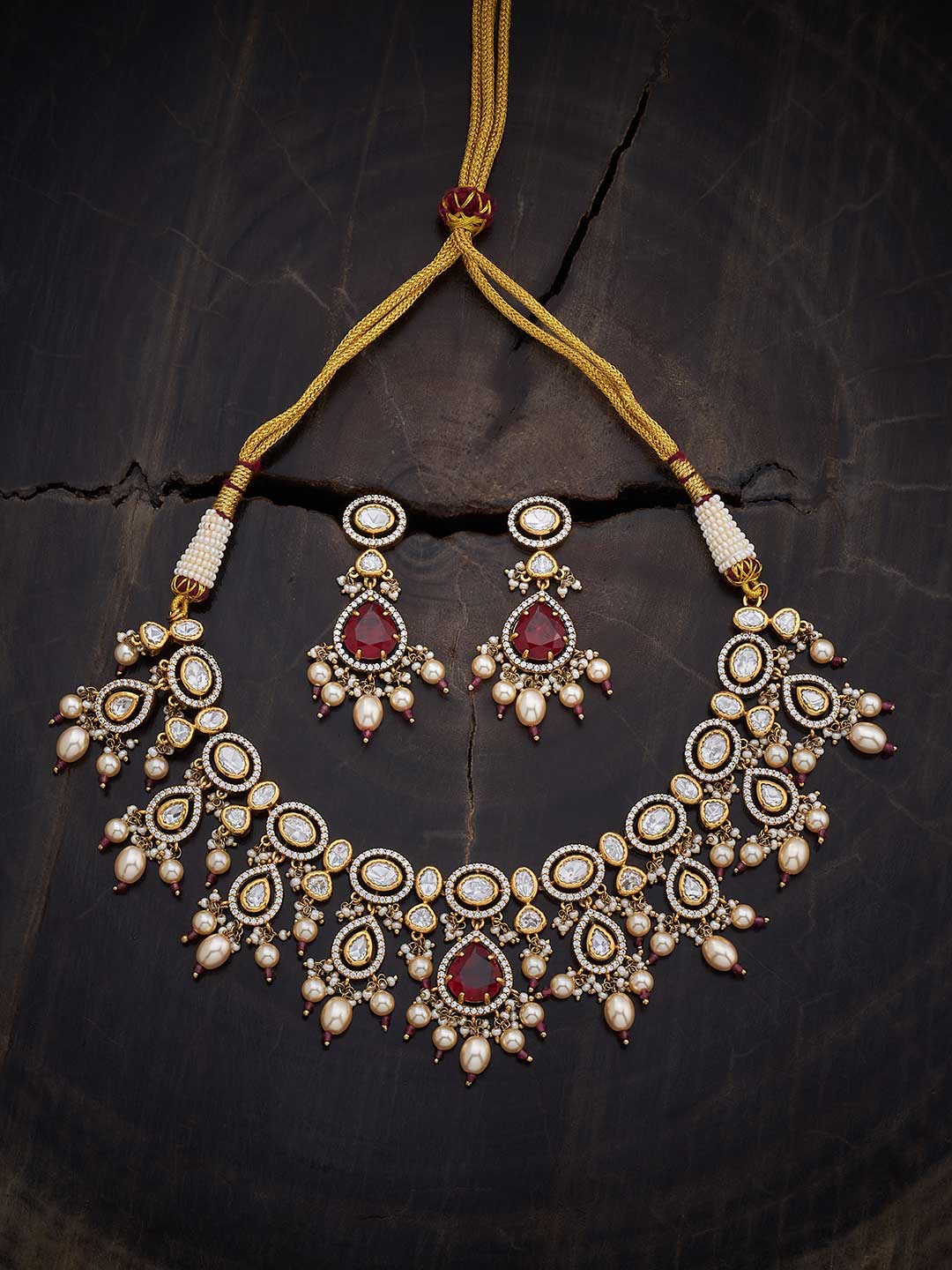 

Kushal's Fashion Jewellery Gold-Plated Kundan Studded Jewellery Set, Red