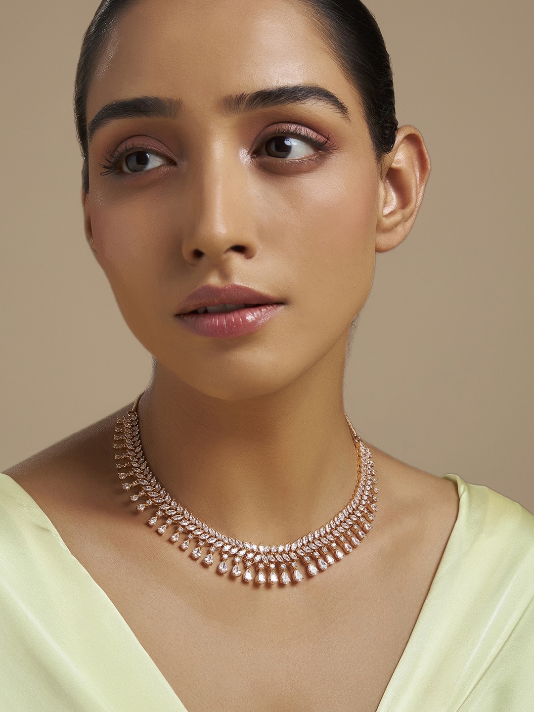 

Kushal's Fashion Jewellery Copper Gold-Plated Cubic Zirconia Studded Necklace