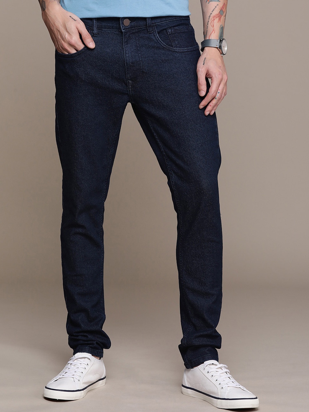 

Xee Men Comfort Slim Fit Mid-Rise Stretchable Jeans, Navy blue