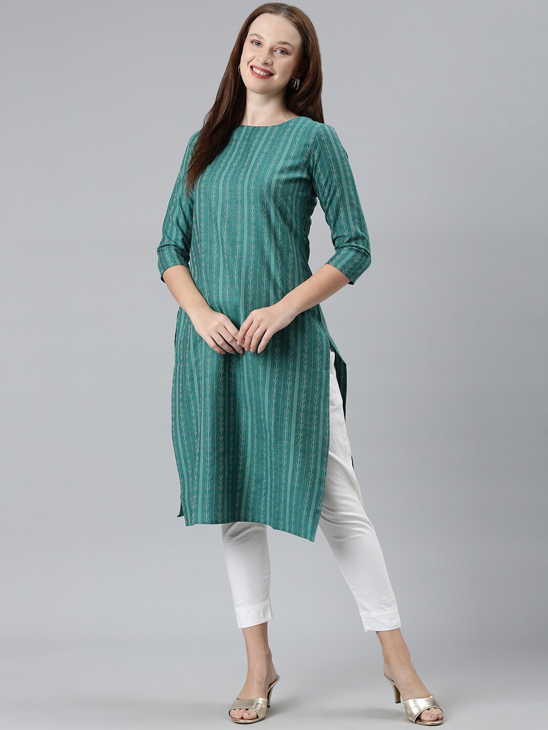 

Shaily Women Thread Work Kurta, Turquoise blue