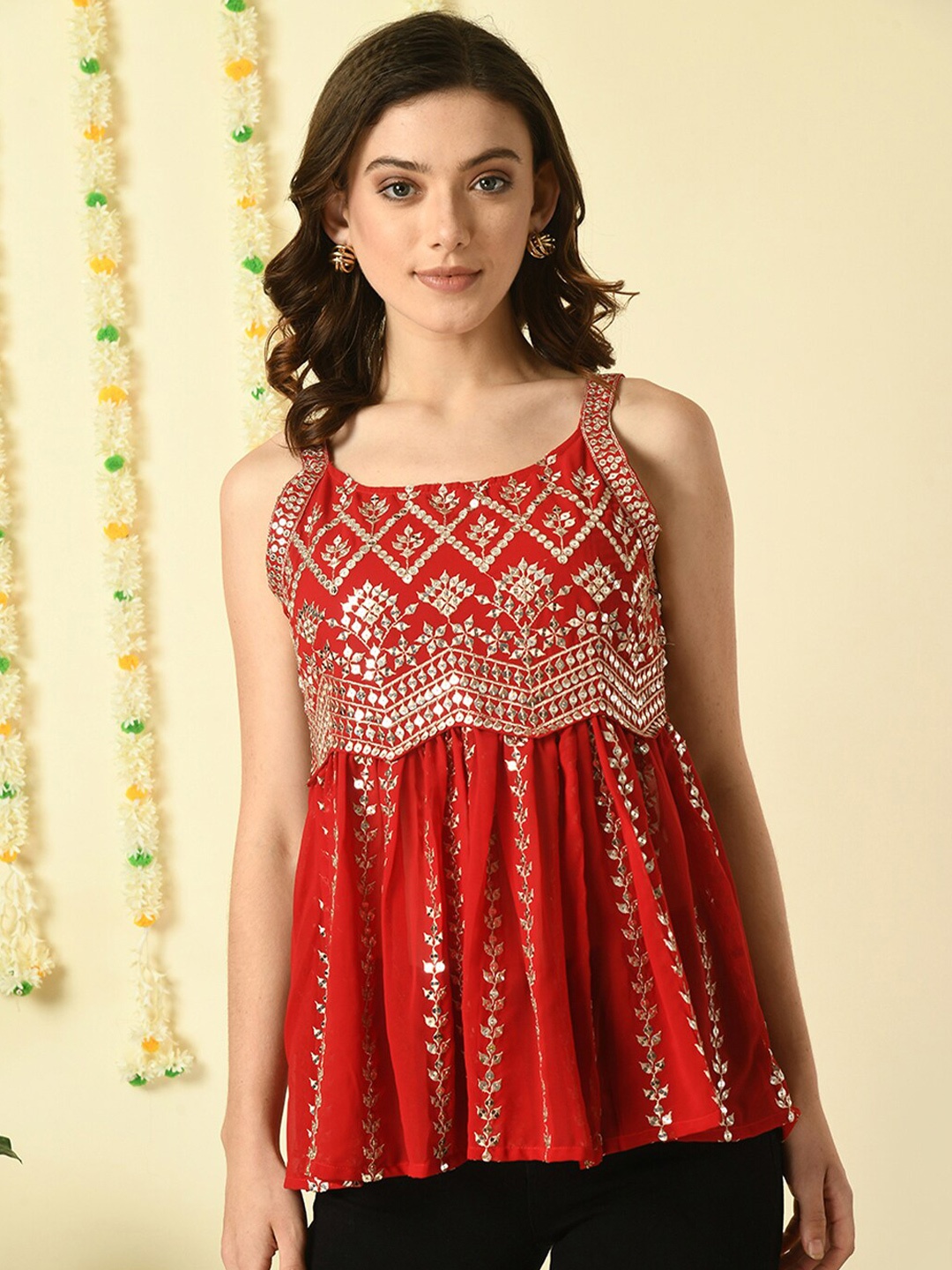 

KALINI Embroidered Georgette Empire Top, Red