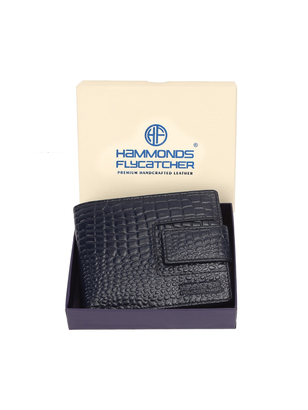 

HAMMONDS FLYCATCHER Men Geometric Textured Leather Two Fold Wallet, Navy blue