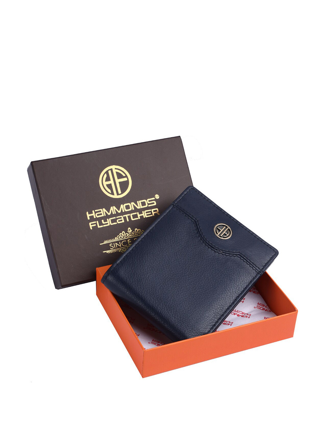 

HAMMONDS FLYCATCHER Men Textured Leather Two Fold Wallet, Navy blue