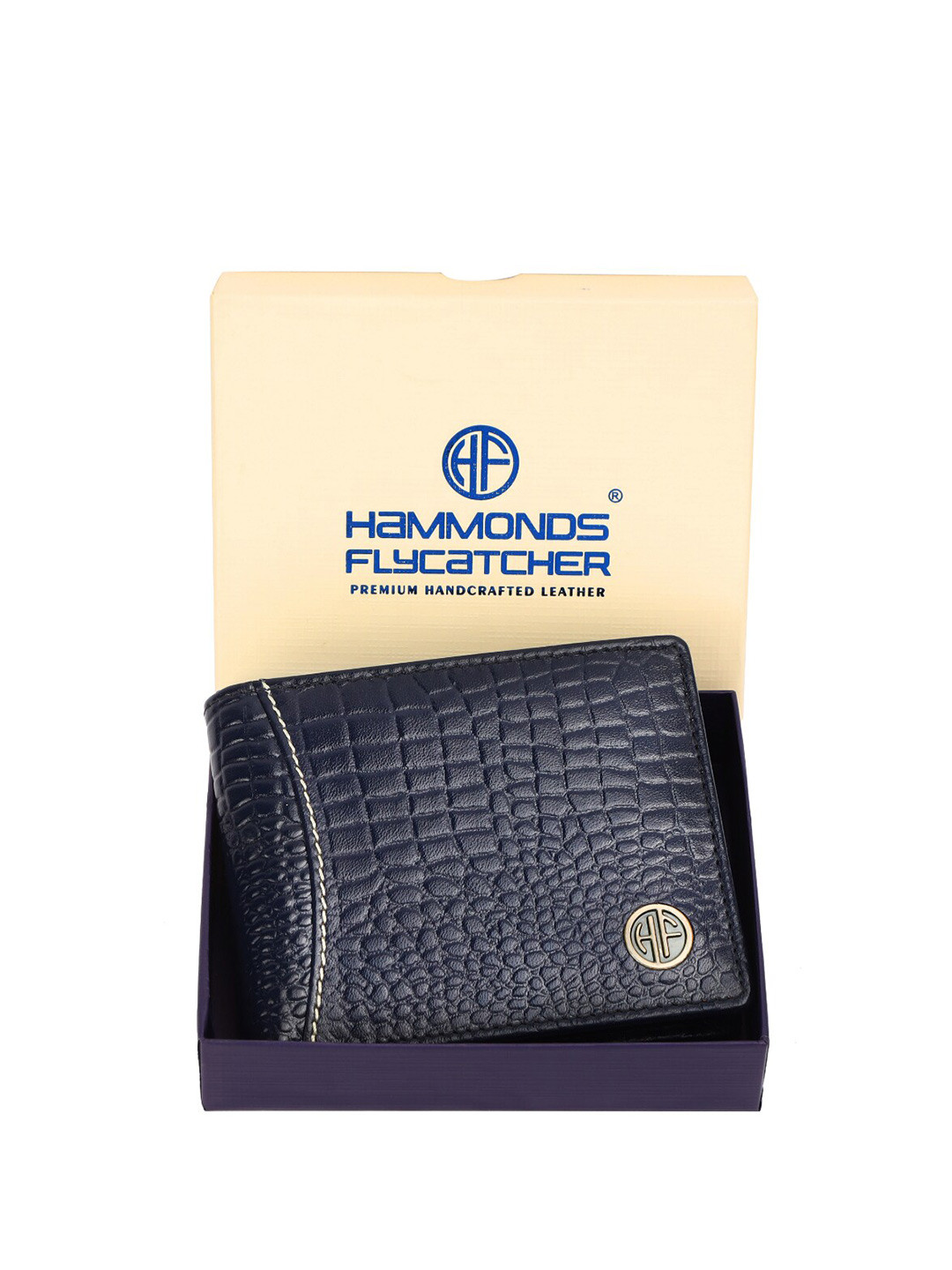 

HAMMONDS FLYCATCHER Men Geometric Textured Leather Two Fold Wallet, Navy blue