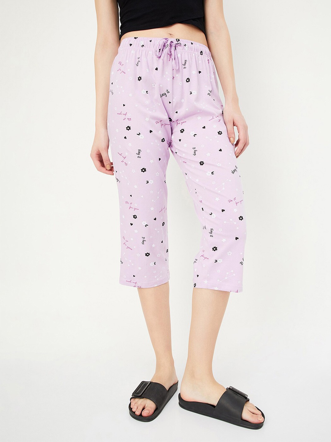 

max Women Typography Printed Cotton Capris, Purple