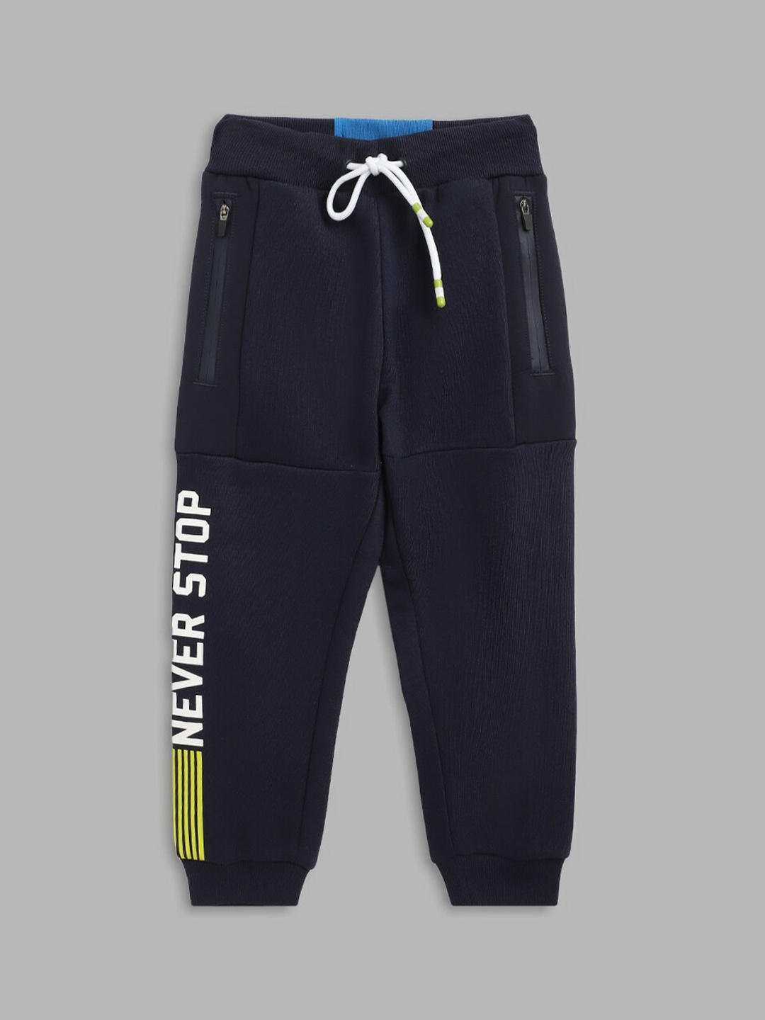 

Blue Giraffe Boys Printed Mid Rise Joggers, Navy blue