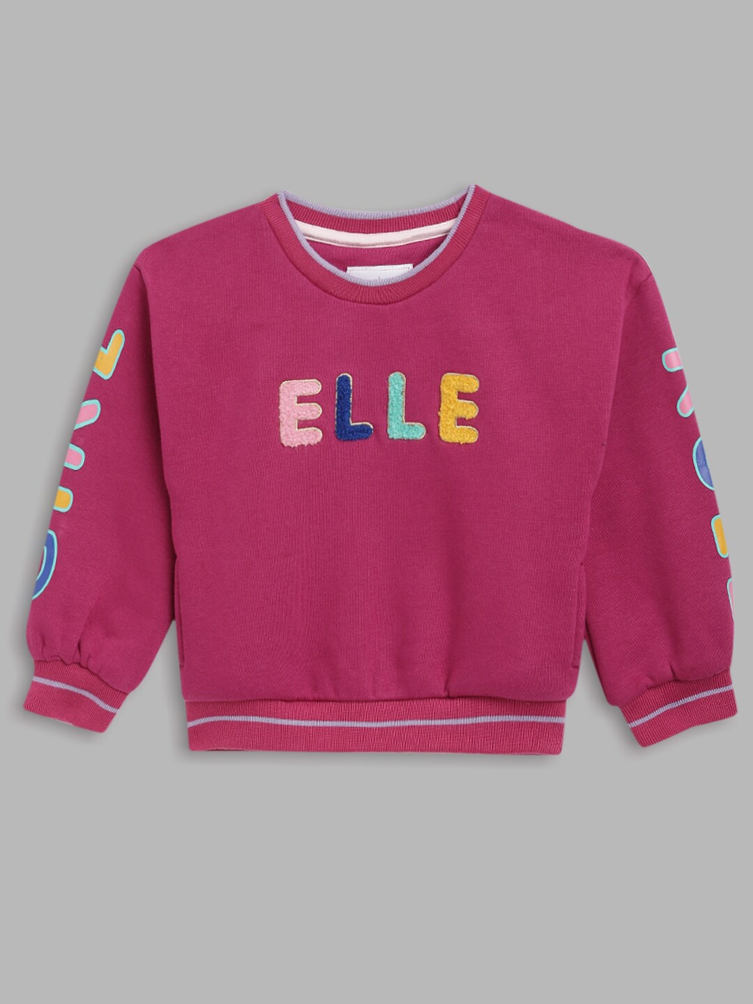 

ELLE Girls Graphic Printed Cotton Pullover Sweatshirt, Magenta