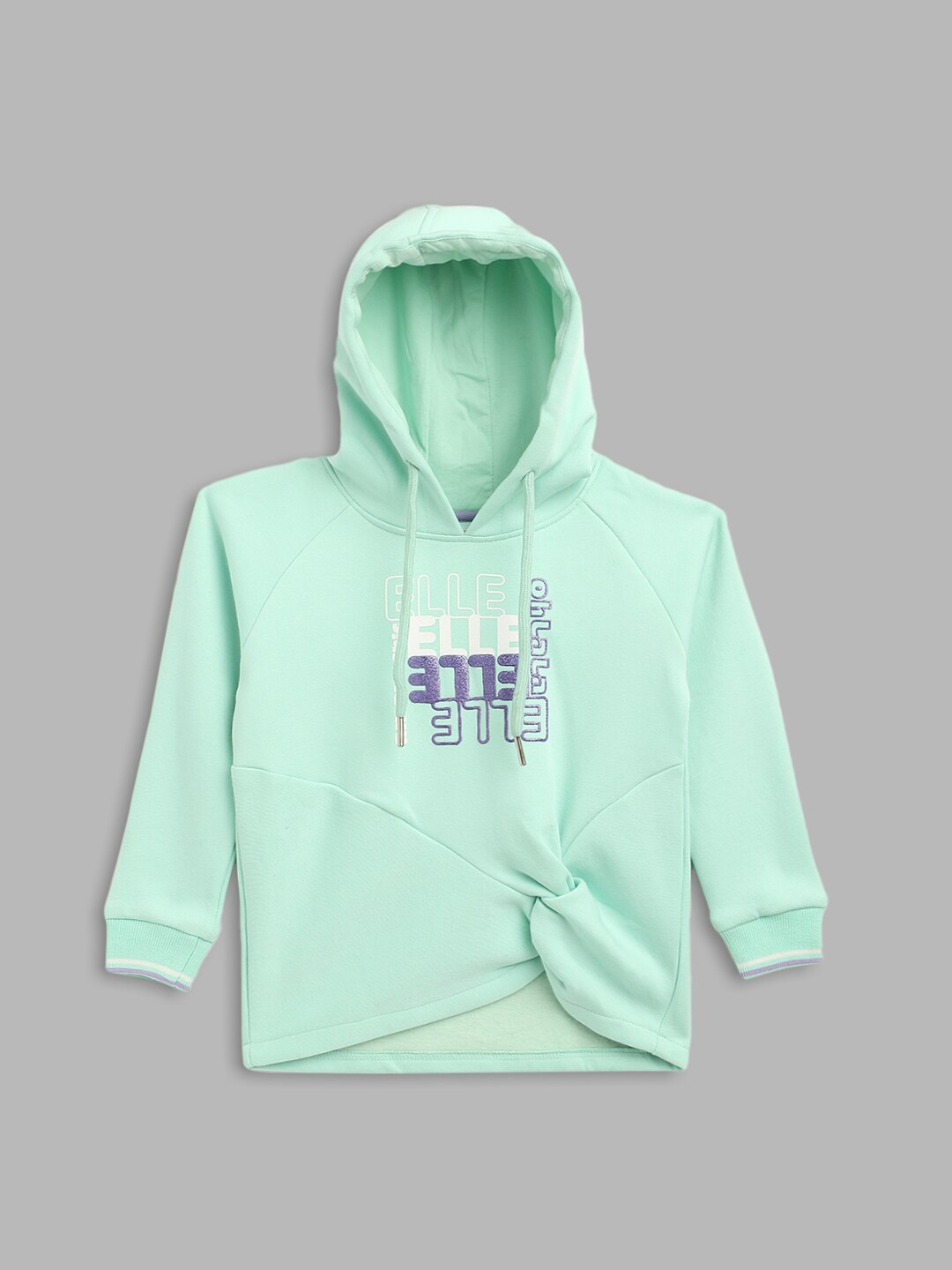 

ELLE Girls Typography Printed Hooded Cotton Pullover Sweatshirt, Green