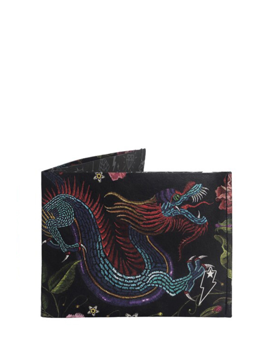 

SUPERVEK Unisex Oriental Dragon Printed Two Fold Wallet, Black