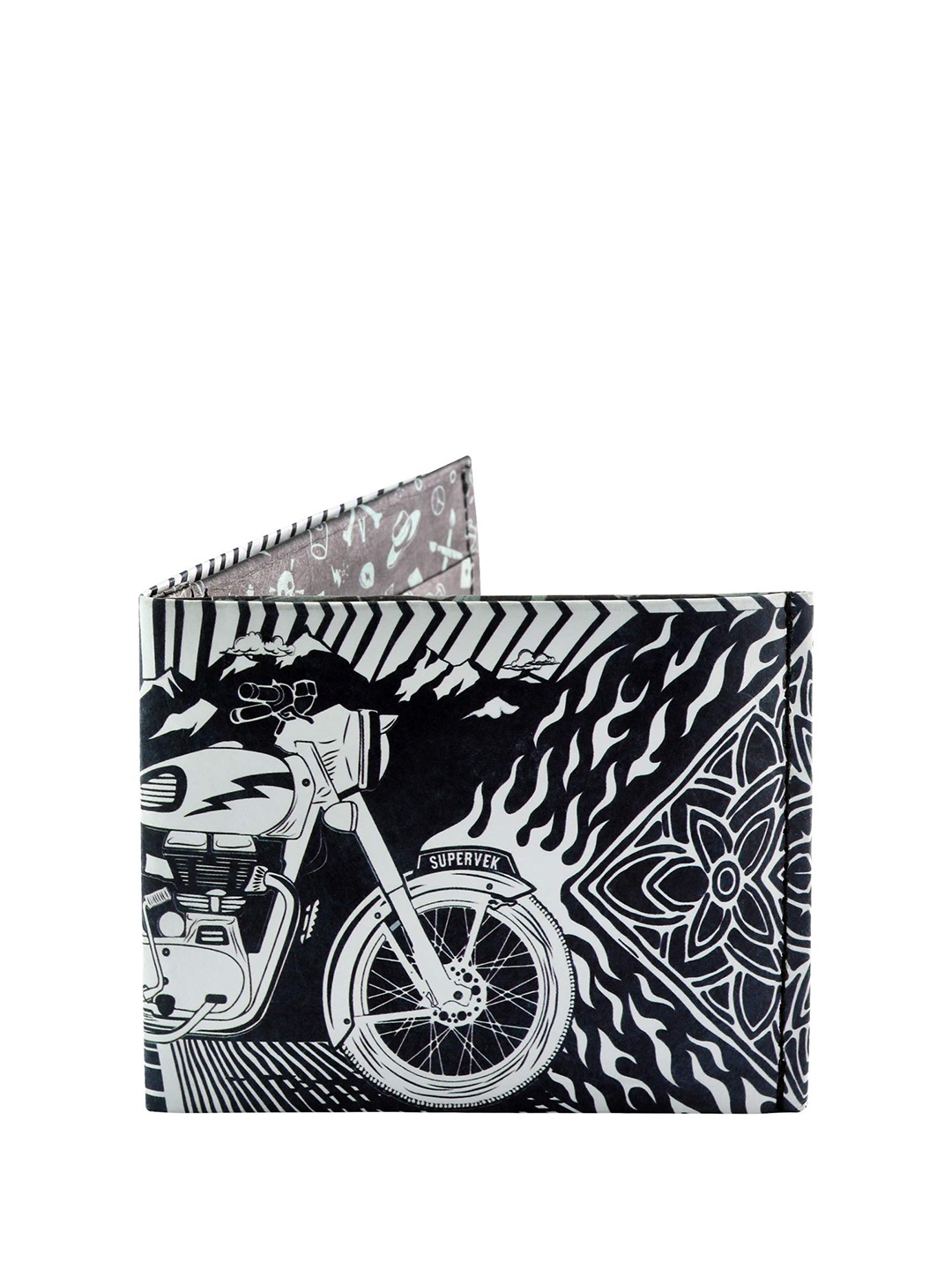 

SUPERVEK Unisex Graphic Printed RFID Two Fold Wallet, Black