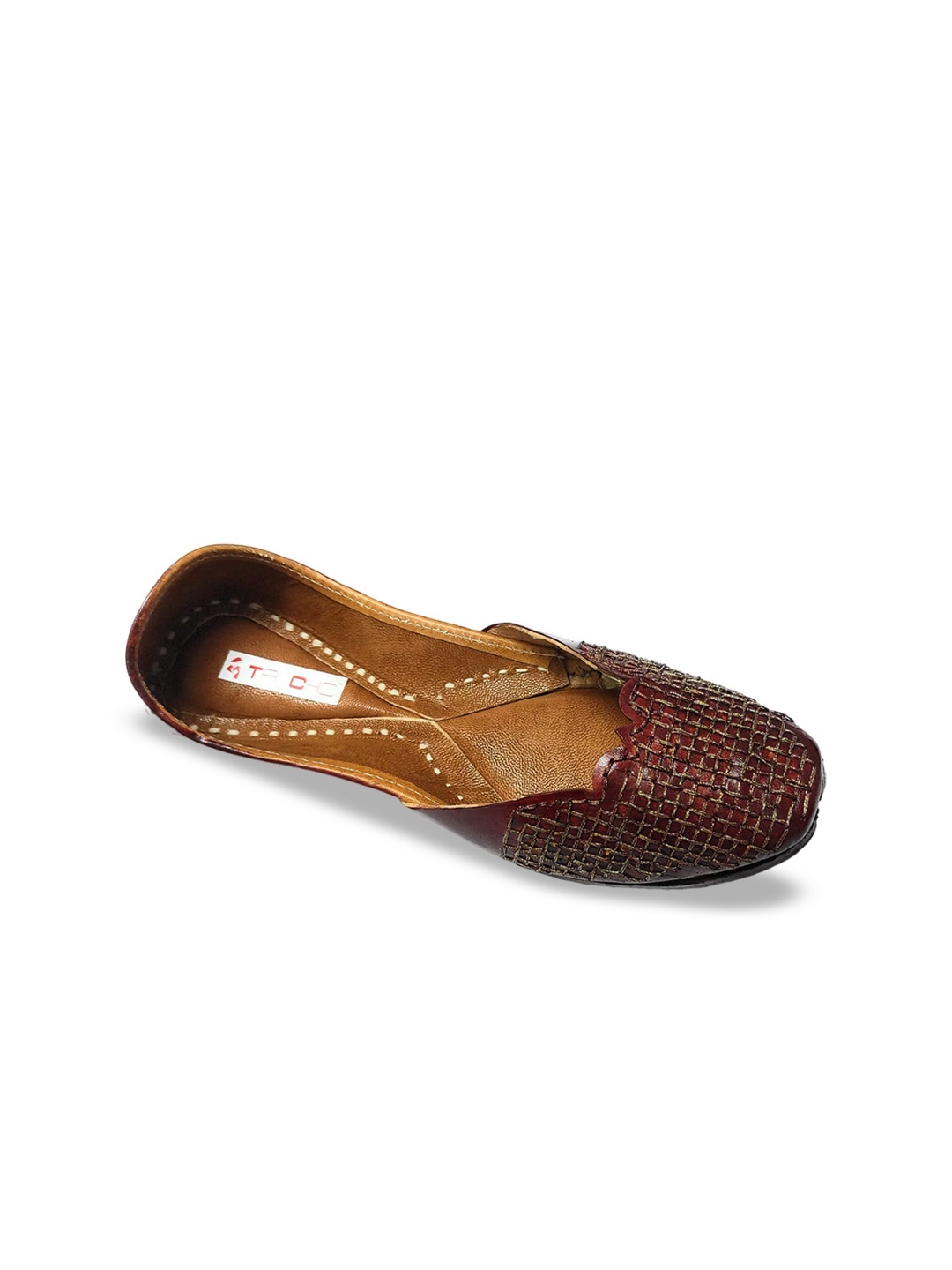 

Ta Chic Embroidered Square Toe Leather Mojaris, Brown