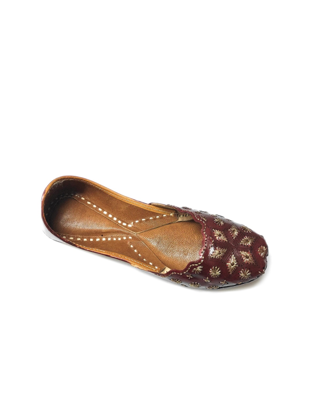 

Ta Chic Embroidered Square Toe Leather Mojaris, Maroon