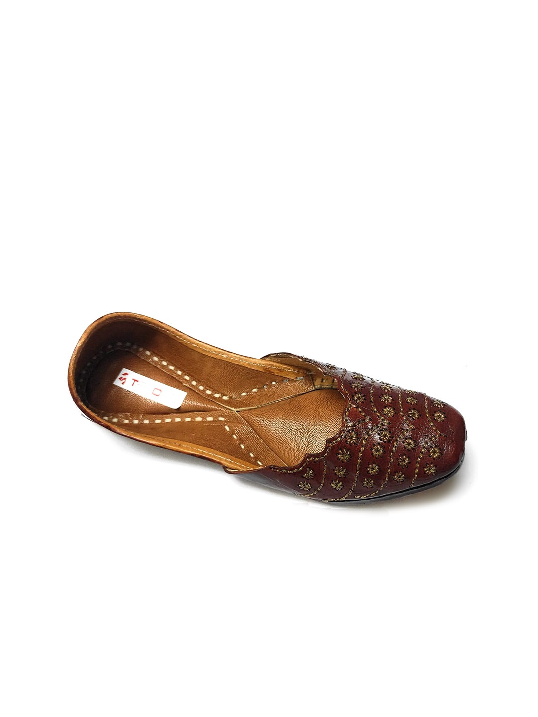 

Ta Chic Embroidered Square Toe Leather Mojaris, Brown