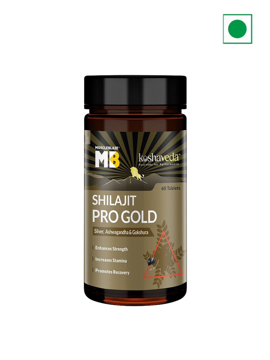 

Koshaveda Men MuscleBlaze Shilajit Pro Gold Tablets - 60 Tablets, Black
