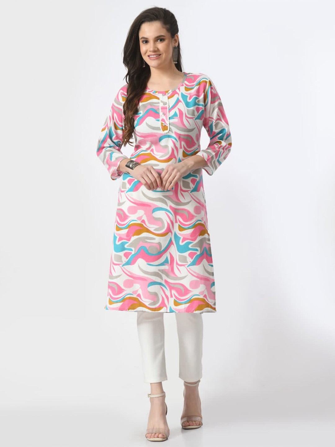 

BAESD Women Printed Kurta, Pink