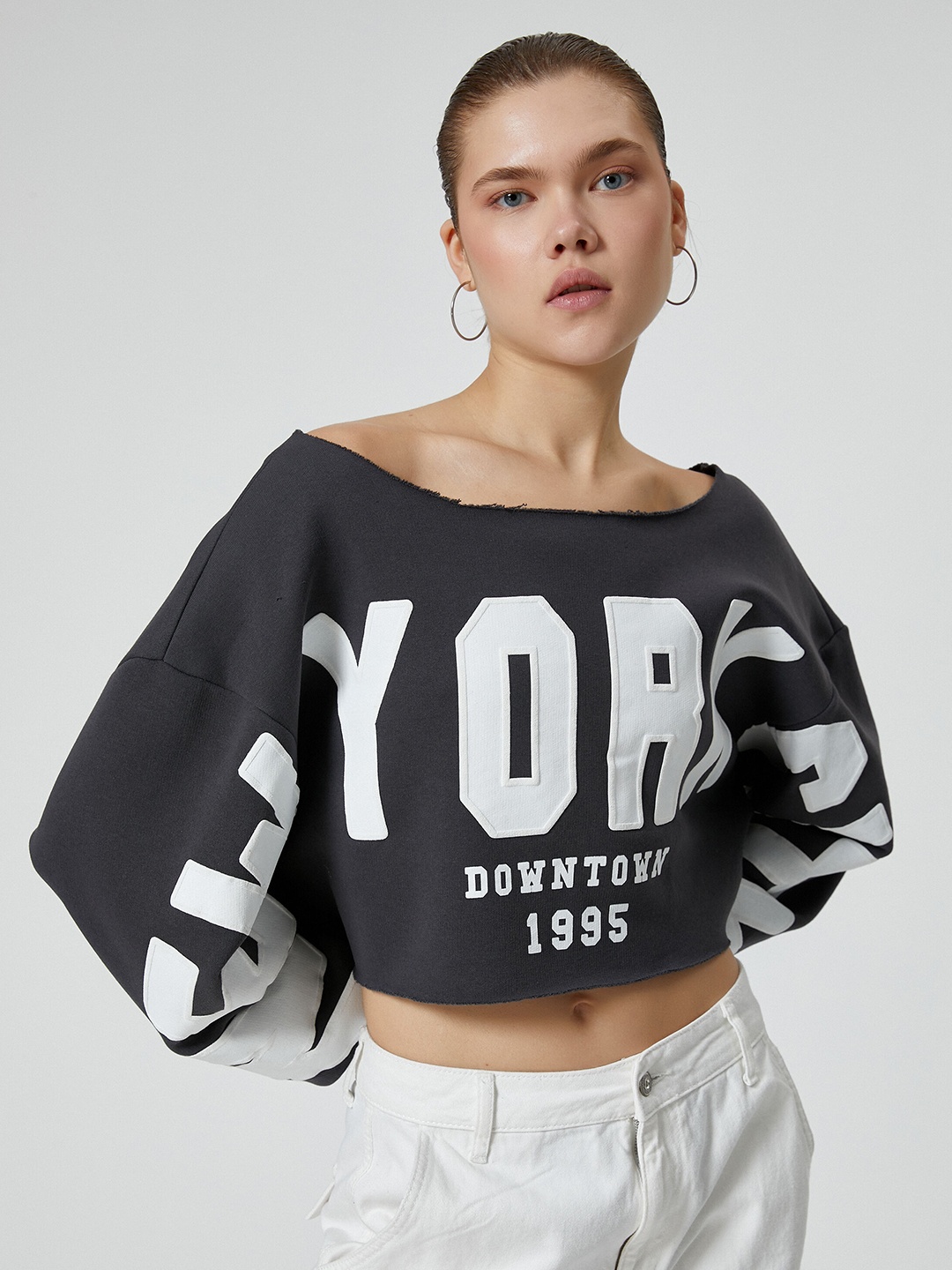 

Koton Typography Printed Pullover Sweatshirt, Grey
