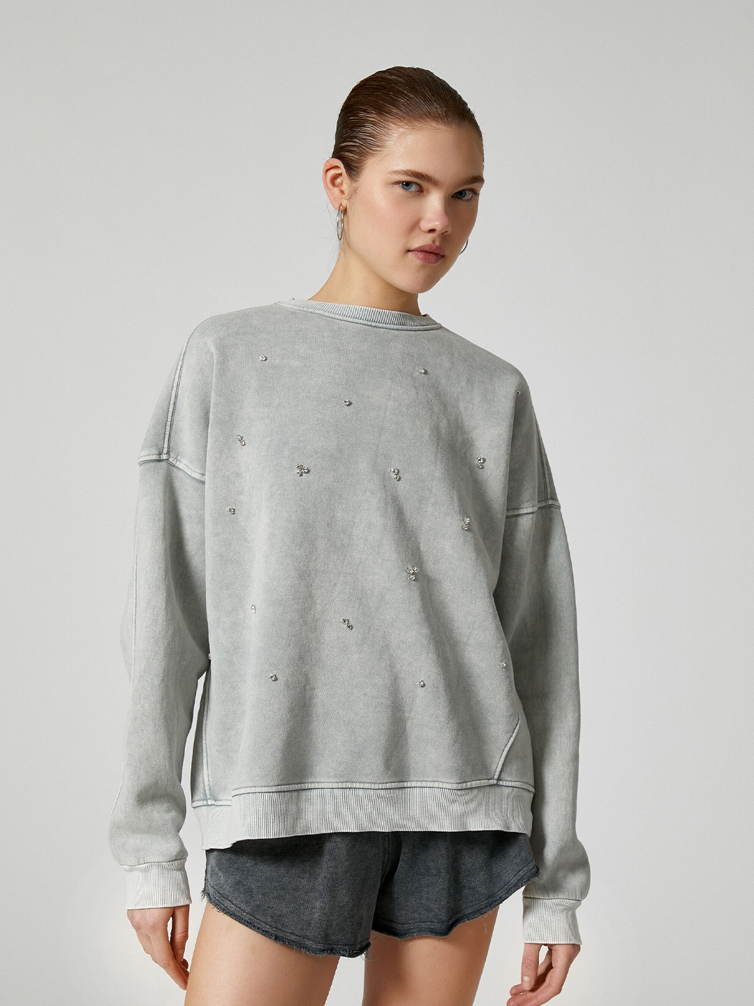 

Koton Cotton Pullover Straight Sweatshirt, Grey