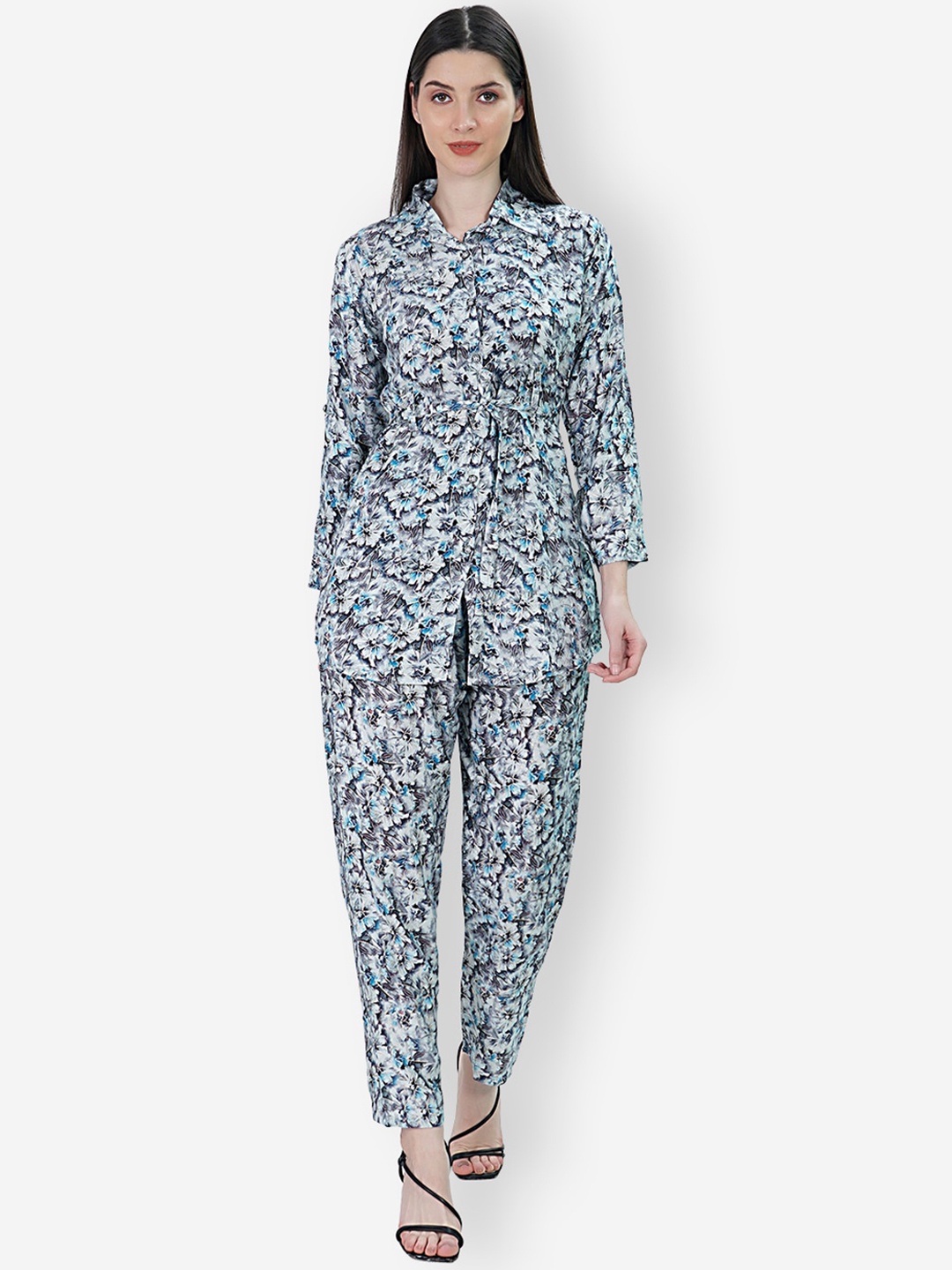 

TEEMOODS Floral Printed Shirt With Trousers, Blue