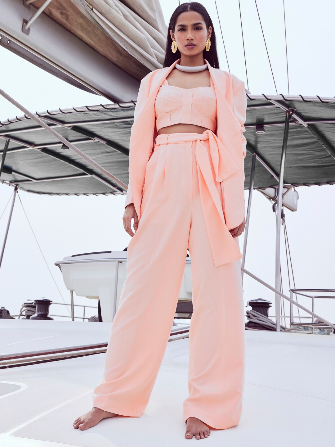

NIRMOOHA Single Vent Blazer with Belt, Peach