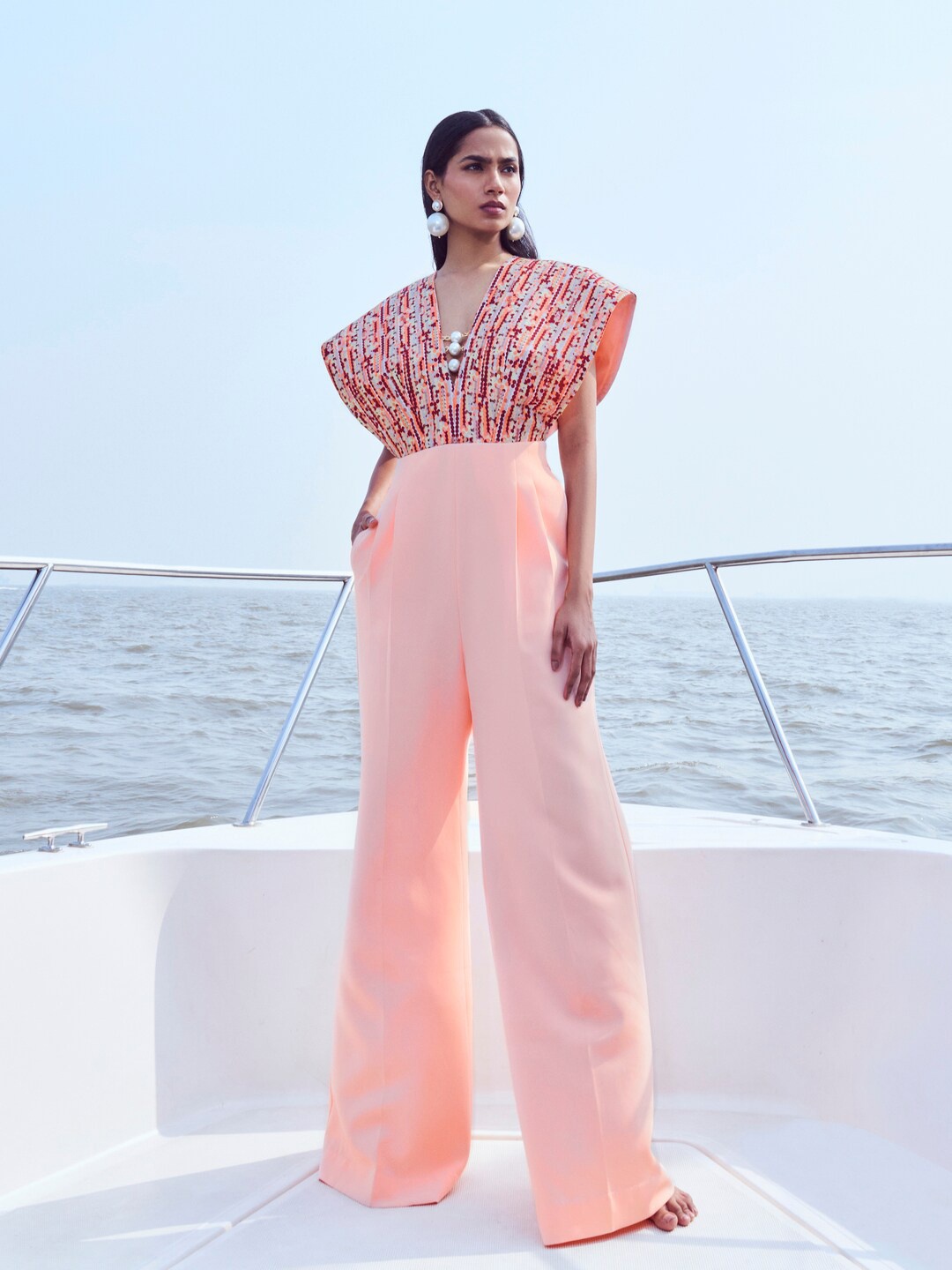

NIRMOOHA Printed Basic Jumpsuit, Peach
