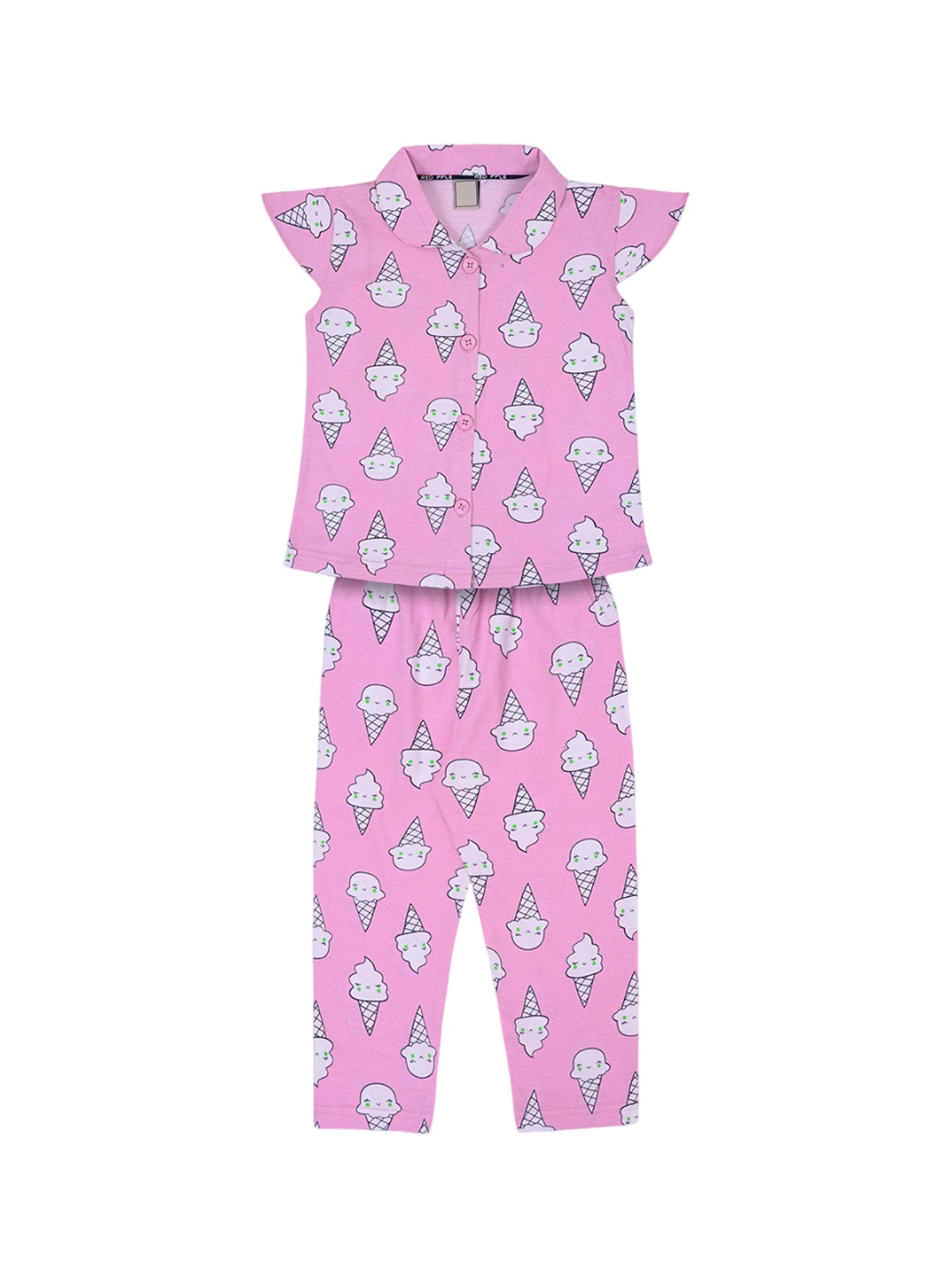 

Wish Karo Girls Conversational Printed Pure Cotton Night Suit, Pink