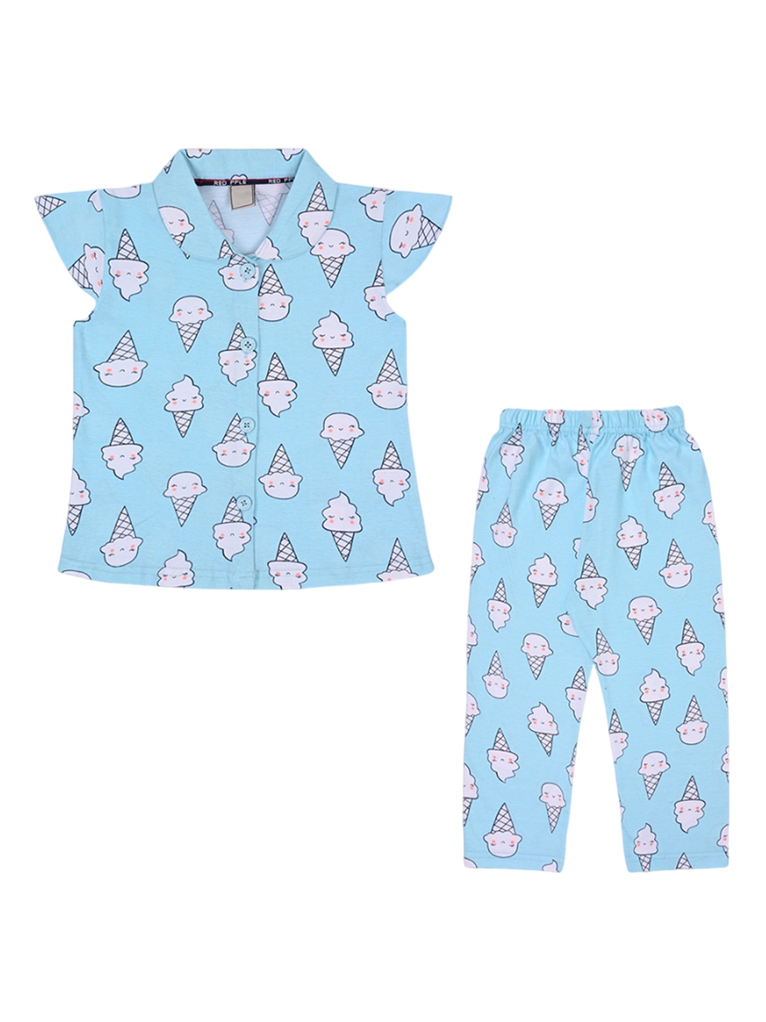 

Wish Karo Girls Conversational Printed Pure Cotton Night Suit, Blue
