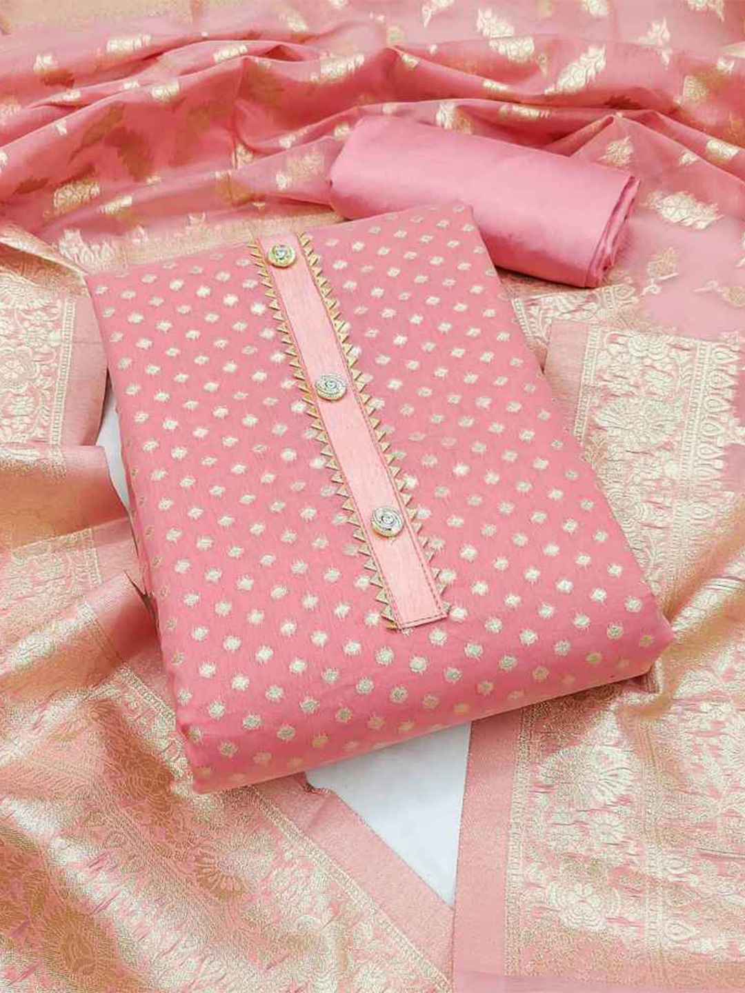 

faxofab Woven Design Pure Silk Unstitched Dress Material, Pink