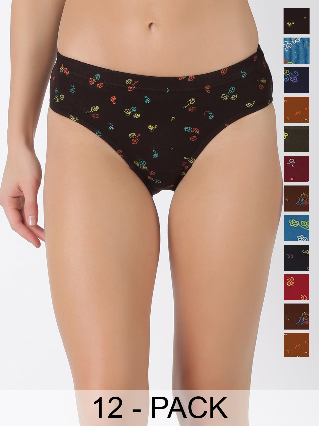 

Dollar Pack Of 12 Printed Mid-Rise Cotton Hipster Briefs, Blue