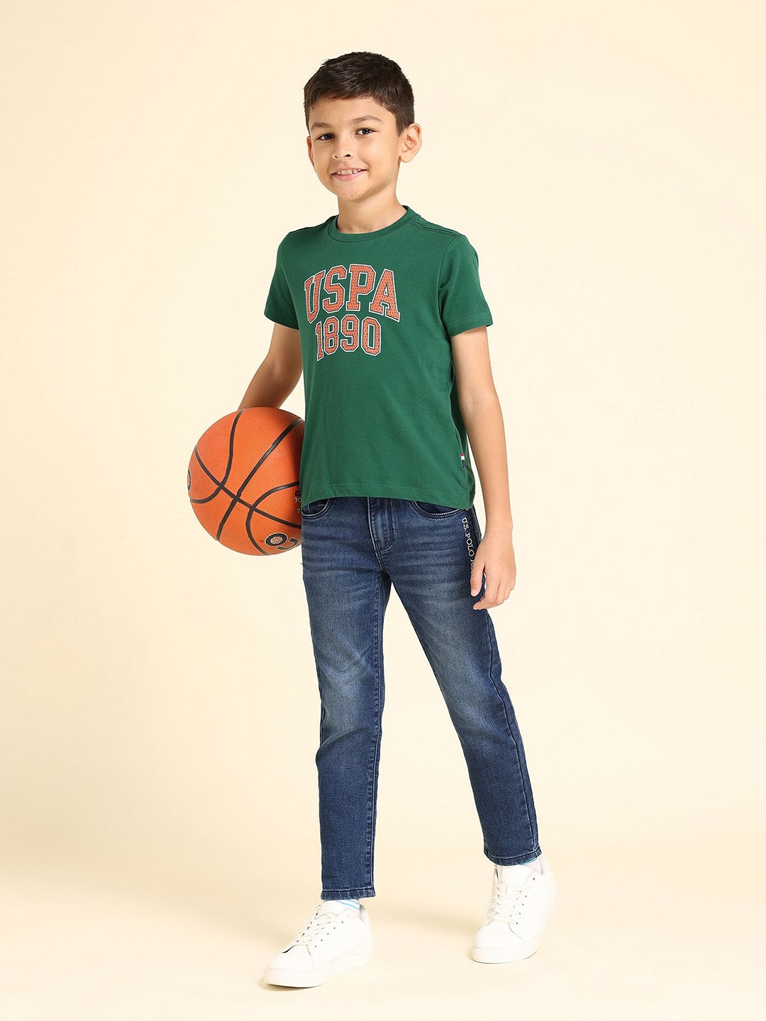 

U.S. Polo Assn. Kids Boys Typography Printed Pure Cotton T-Shirt, Green