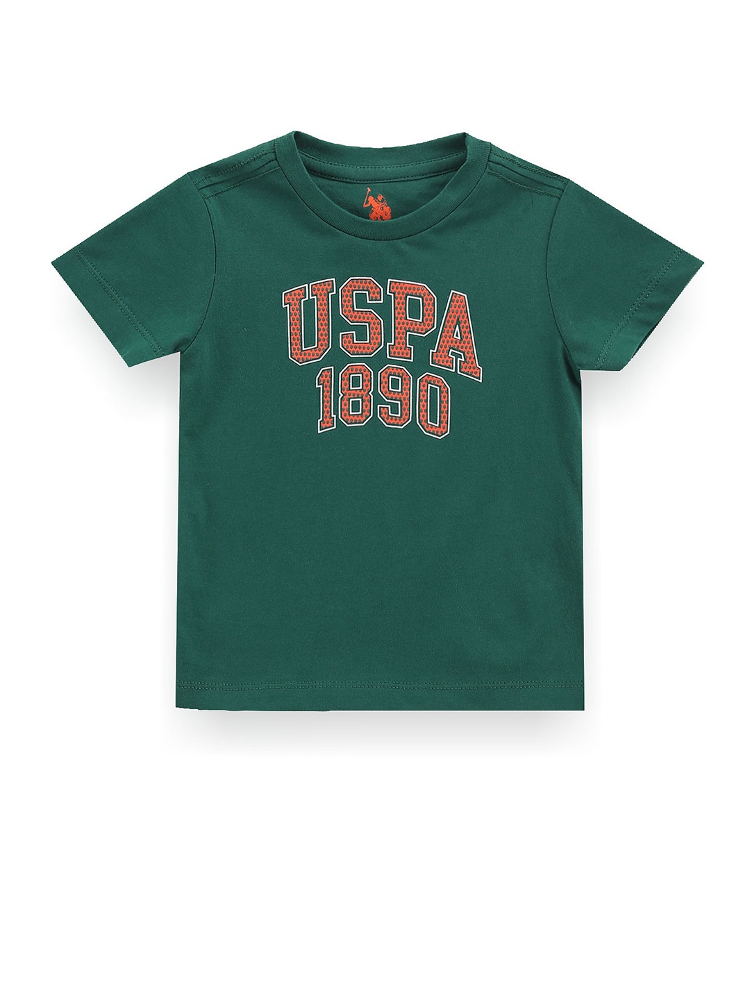 U.S. Polo Assn. Kids Boys Typography Printed Pure Cotton T-shirt, Green