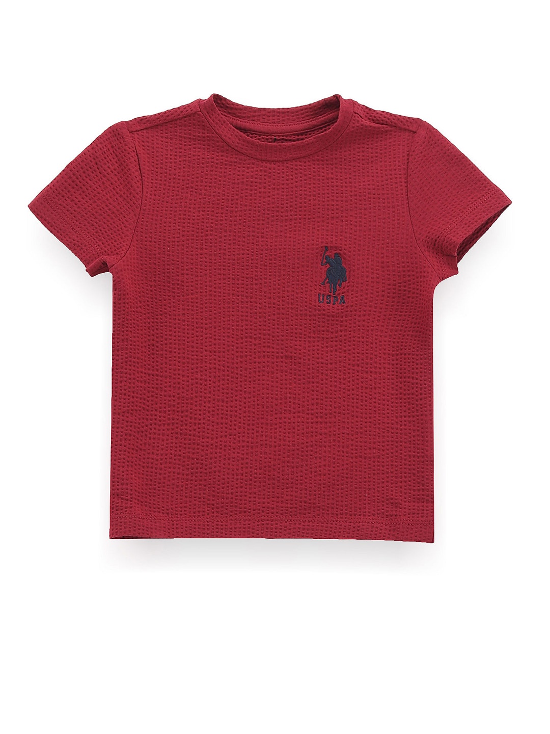 

U.S. Polo Assn. Kids Boys Self Design Textured Round Neck T-shirt, Red