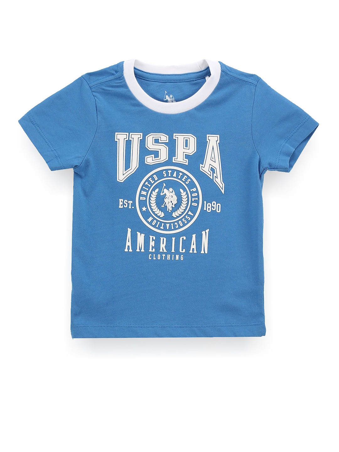 U.S. Polo Assn. Kids Boys Typography Printed Round Neck T-shirt, Blue