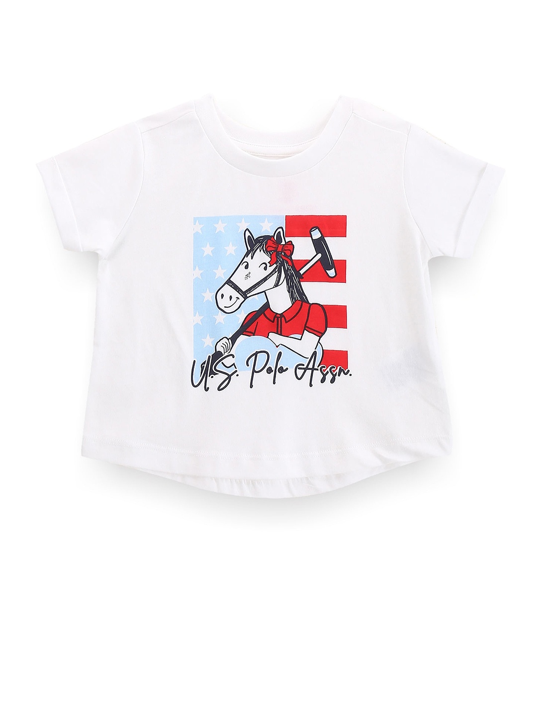 

U.S. Polo Assn. Kids Girls Graphic Printed Pure Cotton T-shirt, White