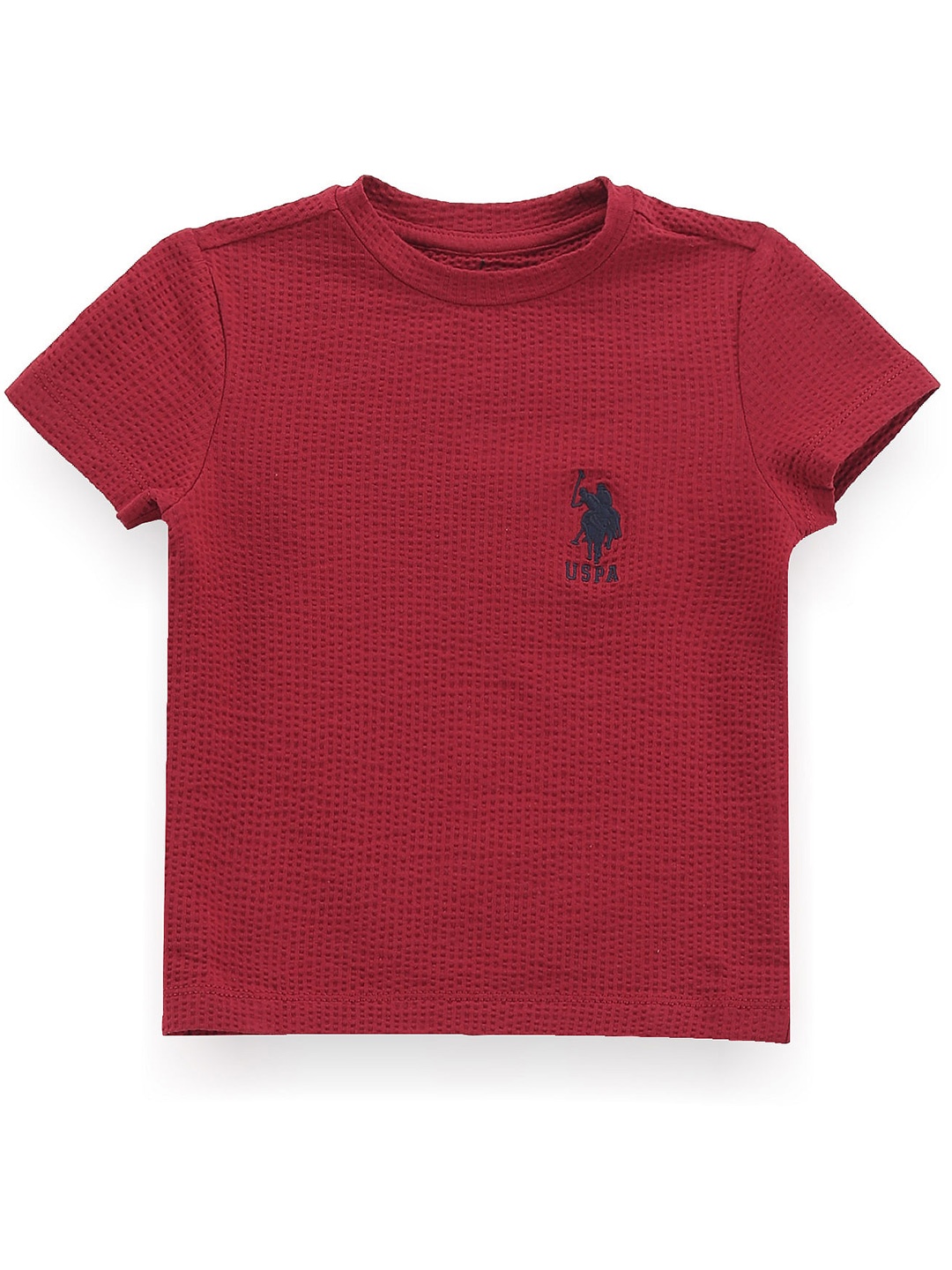 

U.S. Polo Assn. Kids Boys Self Design Textured Round Neck T-shirt, Red