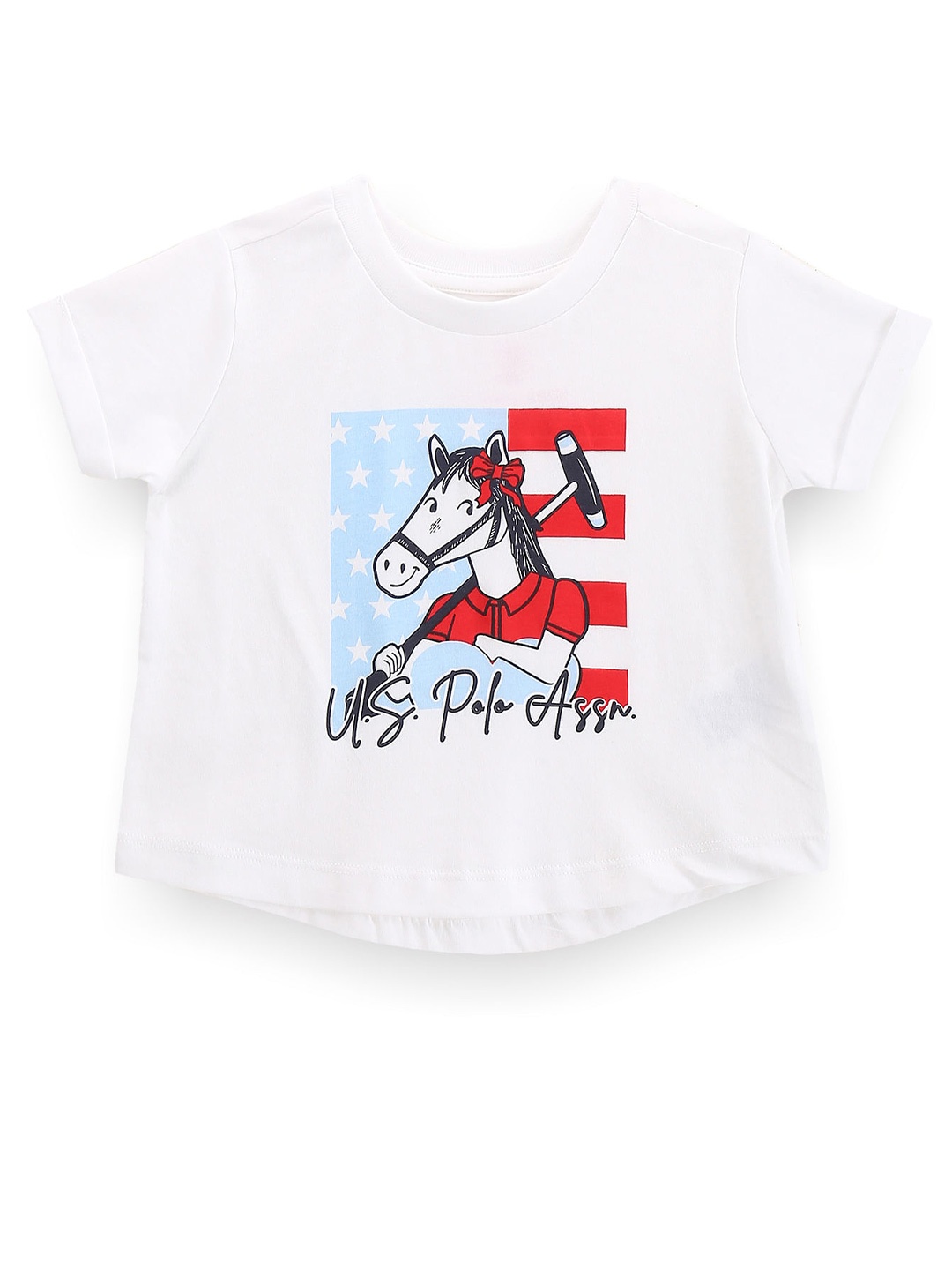 

U.S. Polo Assn. Kids Girls Graphic Printed Round Neck Pure Cotton T-shirt, White