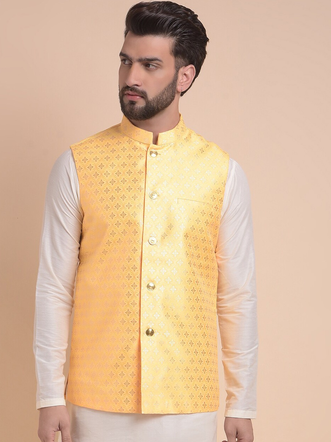 

Anouk Yellow Woven Design Nehru Jackets