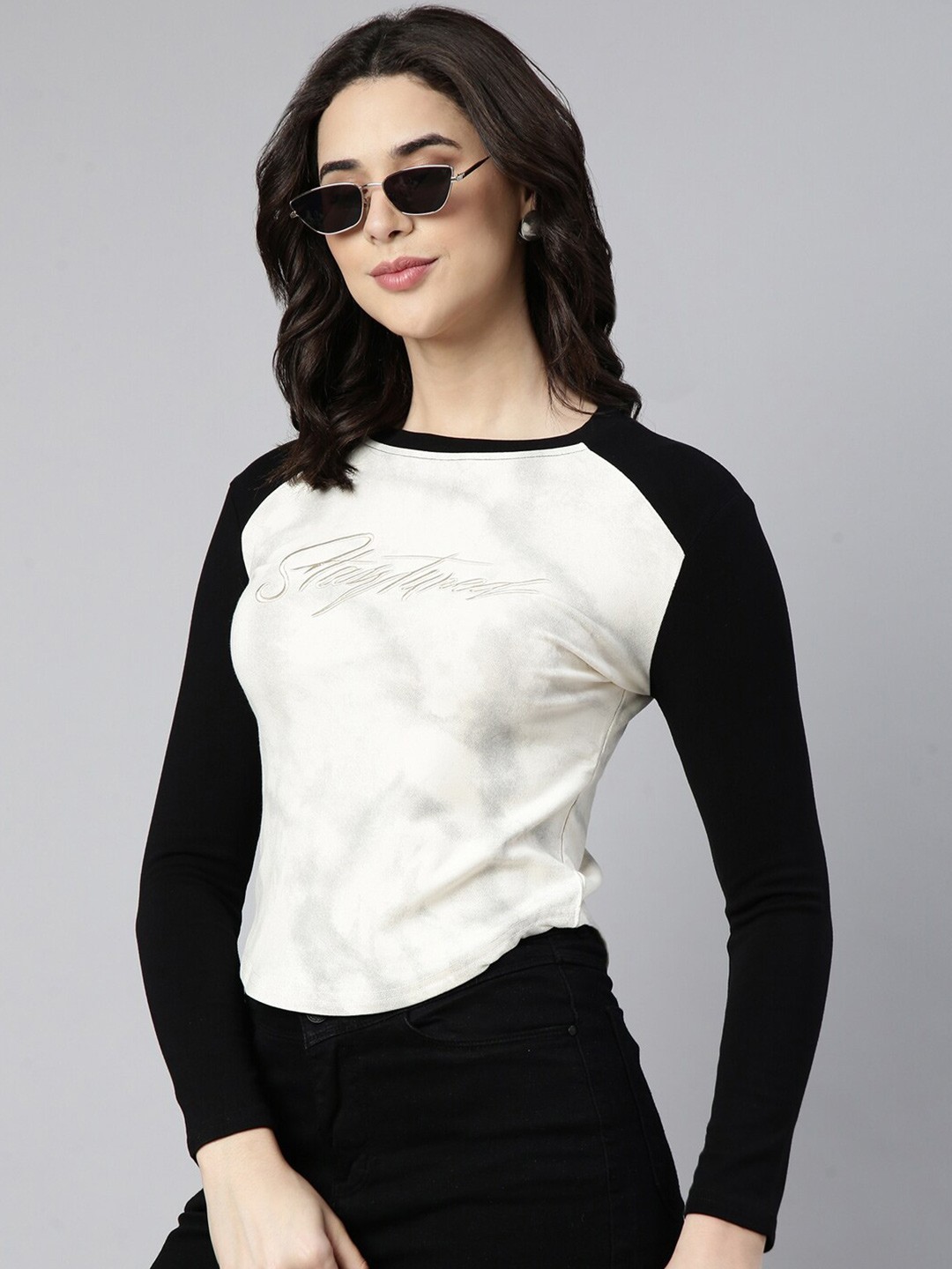 

SHOWOFF Colourblocked Round Neck Top, Beige