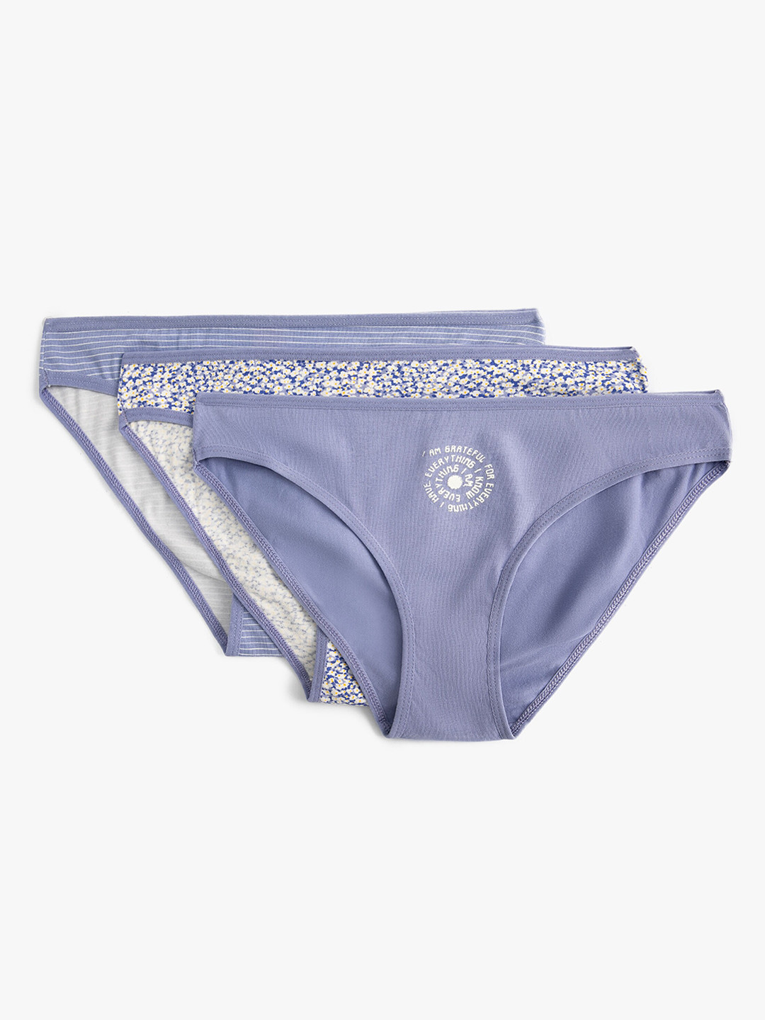 

Koton Women Pack Of 3 Printed Mid Rise Basic Briefs, Purple
