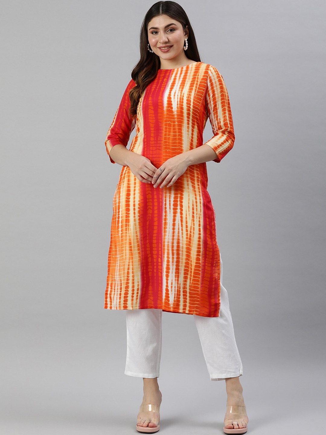 

Saanjh Women Striped Pathani Kurta, Orange