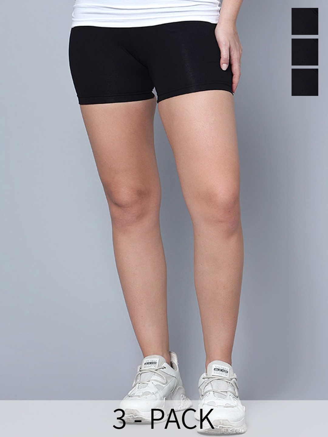 

Aimly Women Pack Of 3 Slim Fit High-Rise Biker Shorts, Black